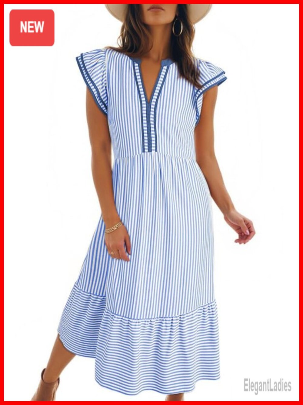 Womens Maxi Dress V-Neck Cap Sleeve Empire Waist Side Pockets